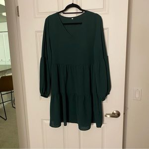 Long Sleeve Green Babydoll Dress